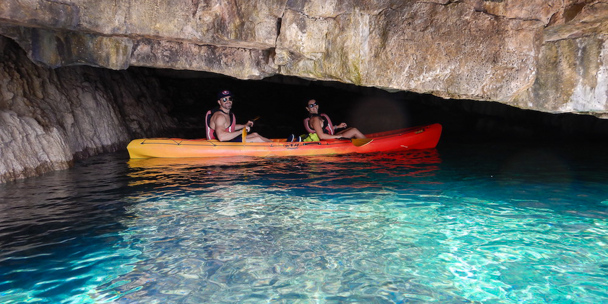 Couple kayaking in the cave
